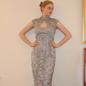 Sue Wong Mandarin Collar Formal Sheath Dress